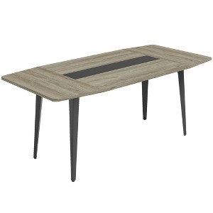 Resenkos Computer Desk, Office Desk, Study Desk,6FT / 8FT Conference Table, Modern Boat Shaped Meeting Table,Gray & Black - 1 of 4