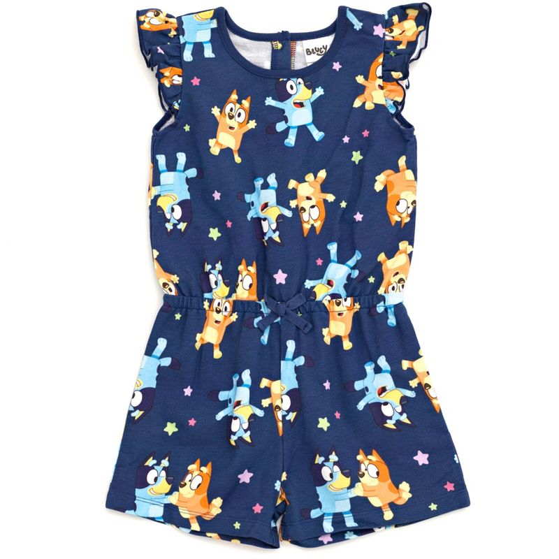 Bluey Bingo Polly Puppy French Terry Sleeveless Romper Infant to Big Kid, 1 of 7