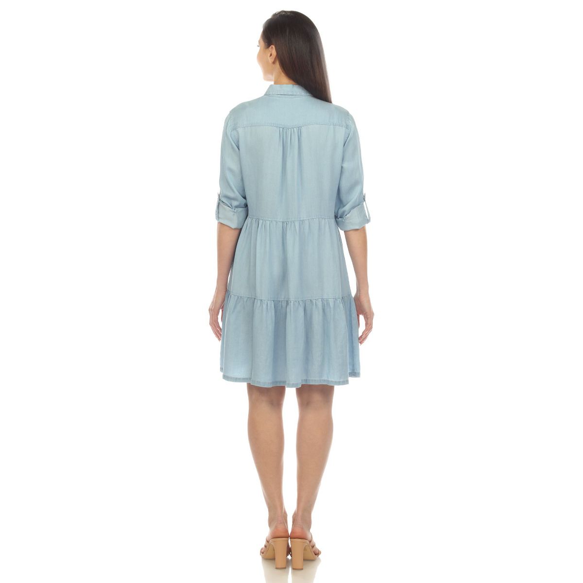 White Mark Women's Long Sleeve Tiered Midi Shirt Dress - thumbnail 3