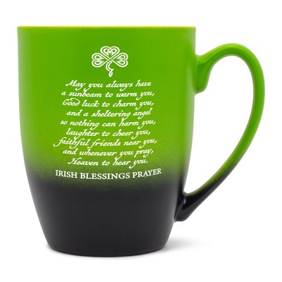Elanze Designs Inspirational Coffee Cup Mug 12 Ounce Ceramic With Ombre Gradient Irish Blessing Prayer Green and Black
