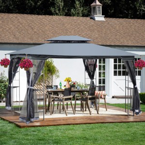 13x10 FT Outdoor Patio Gazebo Canopy,Canopy With Double Layer Roof And Mosquito Net,Removable Mesh,Metal Garden Large Space Canopy-Coolbibila - 1 of 4