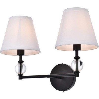 Bethany Dimmable 2-Light Bath Sconce with Black Iron and Crystal