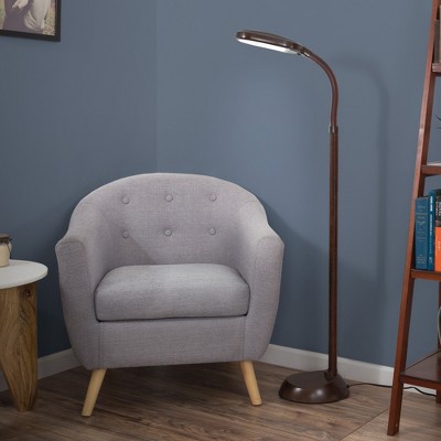 Adjustable Brown Woodgrain Arc Floor Lamp with Plastic Fixture