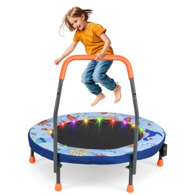 Infans 36" Foldable Kid Trampoline w/ 20 LED Lights Foam Handlebar Padded Safety Cover