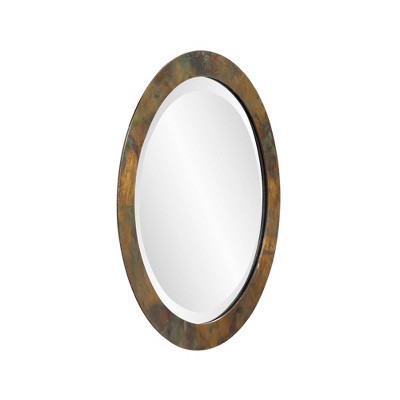 Round Bronze Leather Accent Wall Mirror, 13-inch