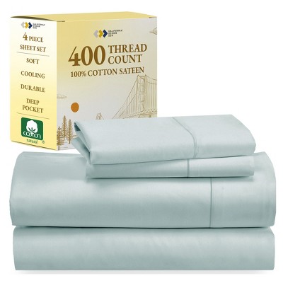 Cotton Sheets Set - Softest 400 Thread Count Bed Sheets, 100% Cotton Sateen, Cooling, Deep Pocket by California Design Den