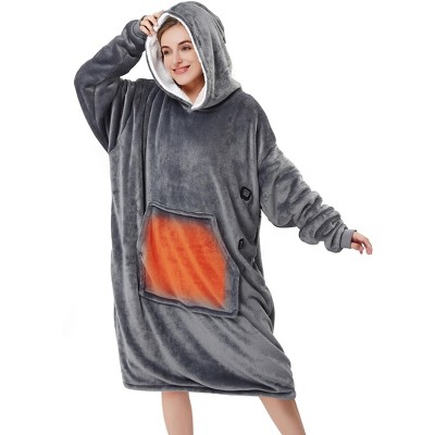 Wearable Heated Blanket Hoodie, Oversized Lazy Hoodie with Heating Area, Cozy Warm Wearable Electric Blanket, 3 Temp Levels, Gray