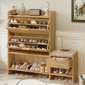 Whisen 47.2" Rattan Shoe Cabinet with 3 Drawers & Bench - 1 of 4