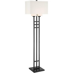 Franklin Iron Works Winslow Industrial Floor Lamp 64" Tall Matte Black LED White Rectangular Linen Box Shade for Living Room Bedroom Office House Home - 1 of 4
