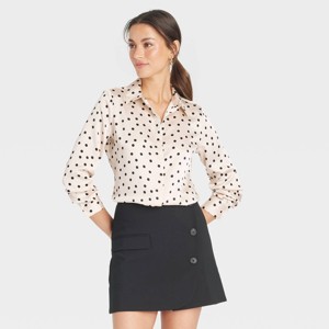 Women's Long Sleeve Satin Button-Down Shirt - A New Day™ - 1 of 3