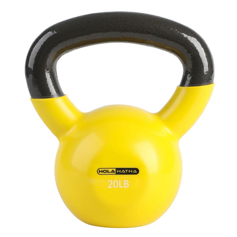 HolaHatha 20 Pound Solid Cast Iron Workout Kettlebell Home Gym Equipment with Vinyl Coated Finish and Textured Steel Handle for Strength Training, 5 of 7