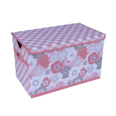 Bacati - Watercolor Floral Coral/Gray Fabric Storage Toy Chest