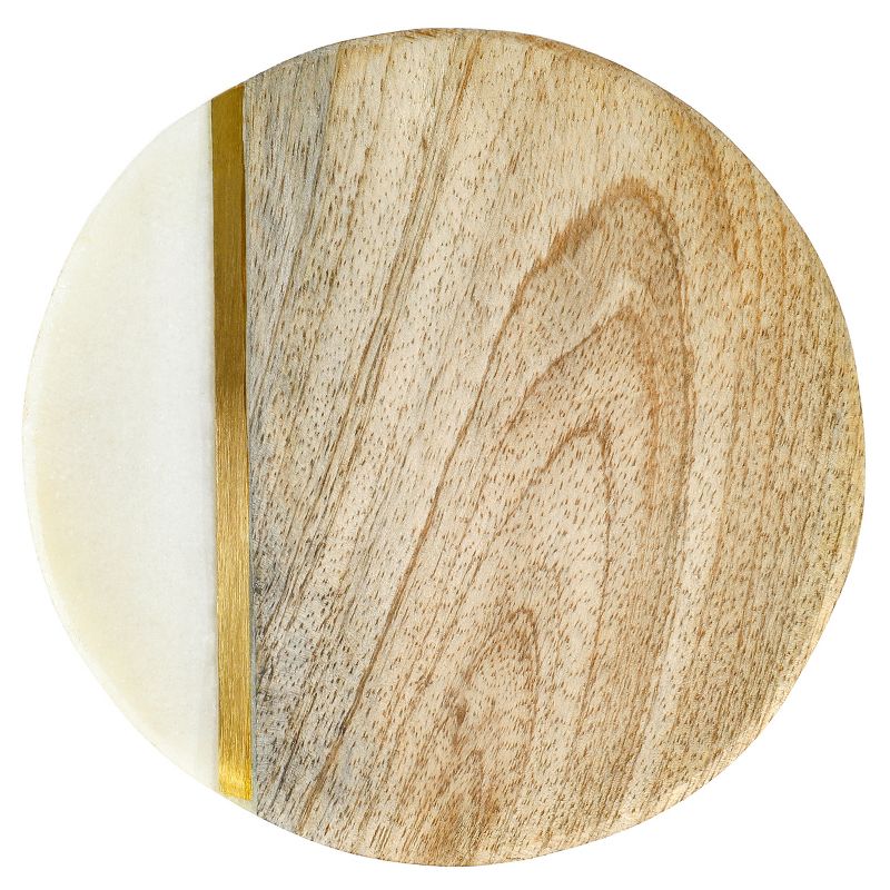 Laurie Gates White Marble and Mango Wood Round 4 Piece Coaster Set, 3 of 8
