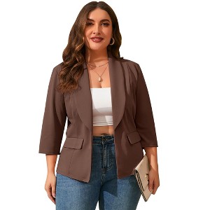 Coolmee Women Plus Size Blazers Business Casual Long Sleeve Open Front Work Office Suit Jackets Trendy Clothes with Pockets - 1 of 4