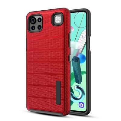 MyBat Fusion Protector Cover Case Compatible With Cricket Grand LG K92 5G - Red Dots Textured / Black