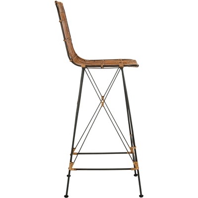 Luxuriant 43'' Natural Brown & Black Metal Wicker Bar Stool - Set of 2