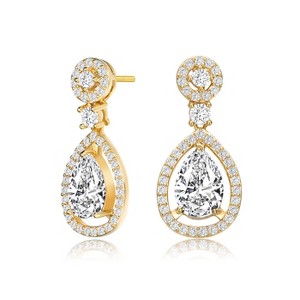 Guili Sterling Silver 14K Gold Plated Pear Drop Earrings with Clear Cubic Zirconia, a Timeless and Elegant Statement of Pure Brilliance - 1 of 3