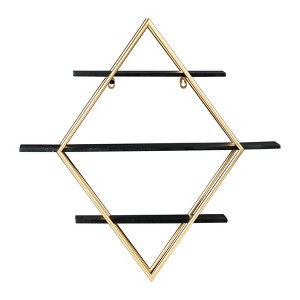 Wood and Gold Rectangle Wall Shelf - 1 of 4