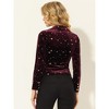 INSPIRE CHIC Women's Metallic Stars Printed Velvet 1 Button Business Office Crop Jacket - 3 of 4
