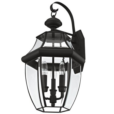 Colonial-Inspired Black Brass 3-Light Outdoor Wall Lantern