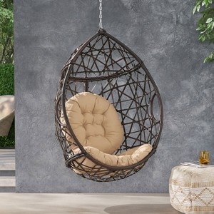 Christopher Knight Home Berkley Outdoor Wicker Hanging Egg Chair with 12-inch Chain (NO STAND) - 1 of 4