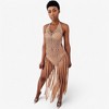 Anna-Kaci Swim Women's Crochet Halter Cover-Up Dress with Fringe Hem- One Size Fits Most, Brown - 2 of 4