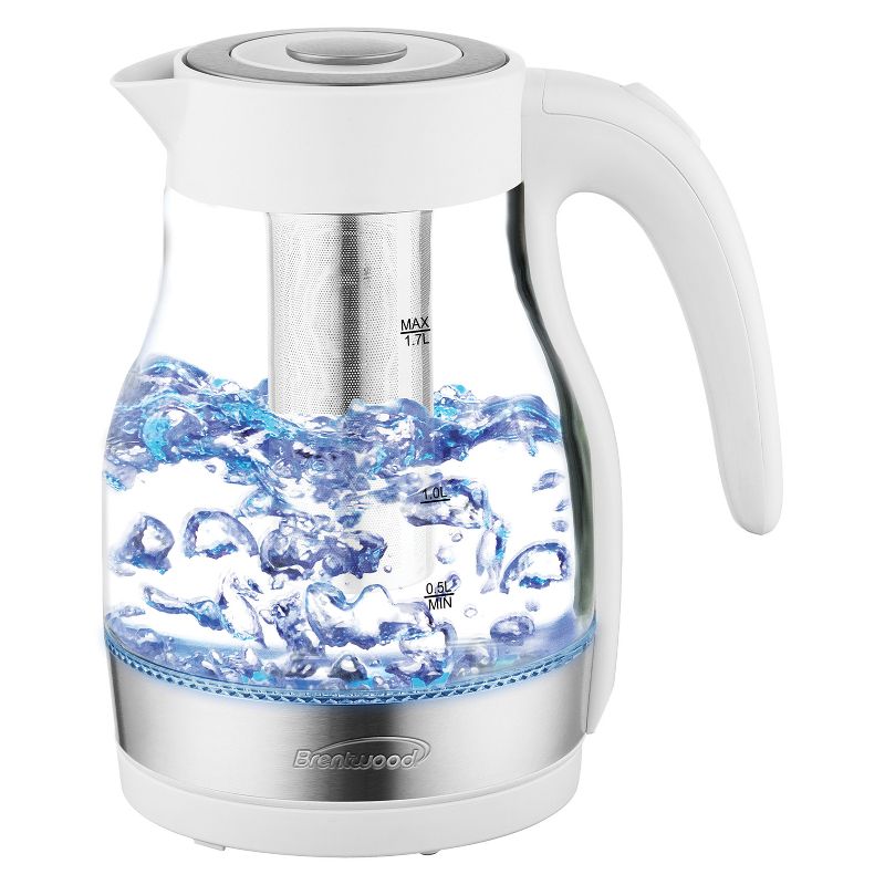 Brentwood 1.79-Qt. 1,100-Watt Cordless Glass Electric Kettle with Tea Infuser and Swivel Base, 2 of 10