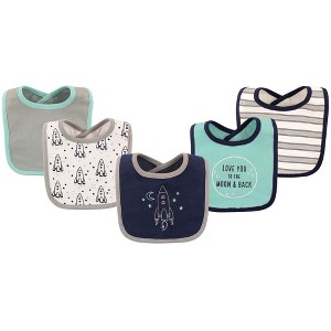 Hudson Baby Infant Boy Cotton Bibs 5pk, Rocket, One Size - 1 of 1