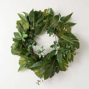 Sullivans Artificial 24" Multi Leaf Wreath, Green - 1 of 4
