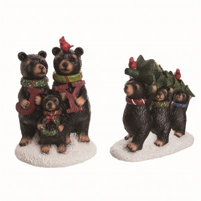 Transpac Large Christmas Bear Figurine Set of 2 Christmas Home Decorations