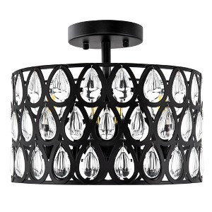 DORESshop 12 in. 3-Light Matte Black Semi-Flush Mount Ceiling Light with Teardrop Crystal Accents, E12 Base, No Bulbs Included - 1 of 4
