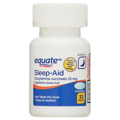 Equate Doxylamine Succinate 25mg Nighttime Sleep Support Supplement Tablets, 32 Count