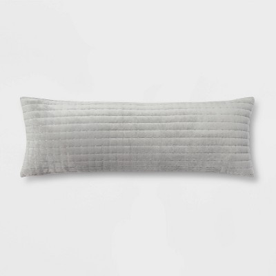 Oblong Oversized Velvet Pick Stich Stripe Decorative Throw Pillow Gray - Threshold™