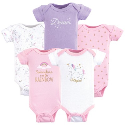 Hudson Baby Infant Girl Cotton Preemie Bodysuits 5pk, Magical Unicorn, Preemie