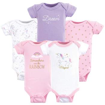 Hudson Baby Infant Girl Cotton Preemie Bodysuits 5pk, Magical Unicorn, Preemie