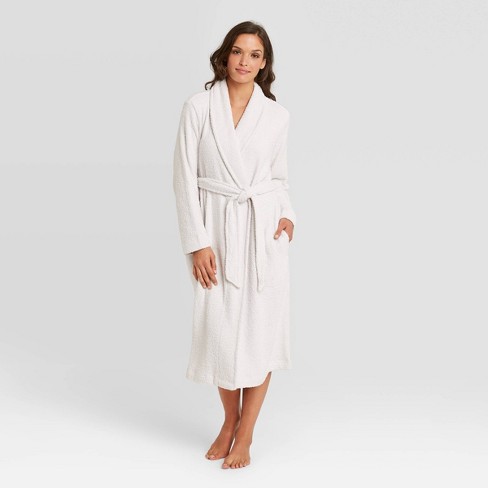 Checkered Buttery Robe S/M / Light Grey and White with White Border