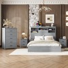 VYNXARIA Light Gray Vintage Queen Size 4-Piece Bedroom Set with Wooden Bed Frame, Nightstands, and Dresser - 2 of 4