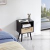 The 15.75" Rattan End table with Power Outlet & USB Ports , Modern nightstand - 2 of 4