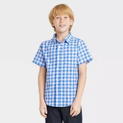 Boys' Checkered Seersucker Button-Down Woven Short Sleeve Shirt - Cat & Jack™ Blue S