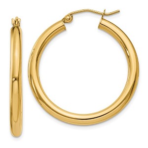 Black Bow Jewelry 3mm, 14k Yellow Gold Classic Round Hoop Earrings, 30mm (1 1/8 Inch) - 1 of 4