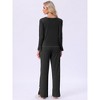 INSPIRE CHIC Womens Pajamas Long Sleeve Side Bow Button Down Ruffle Hem Top and Wide Leg Pant Sleepwear Set - 4 of 4