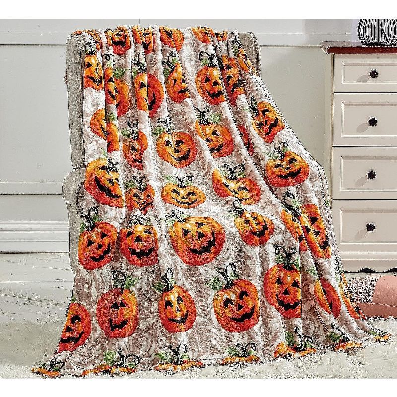 Kate Aurora Halloween Happy Jack O' Lantern Pumpkins Ultra Plush Accent Fleece Throw Blanket - 50 in. x 60 in., 2 of 3