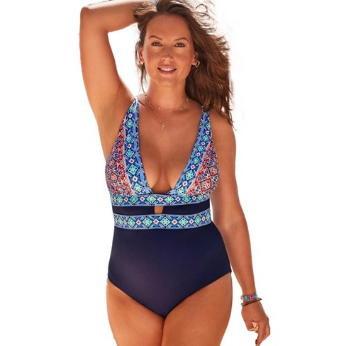 Swimsuits For All Women's Plus Size Simple Plunge One Piece Swimsuit :  Target