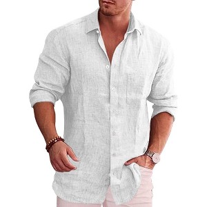 COOFANDY Men's Casual Button Down Shirt Long Sleeve Linen Chambray Shirt - 1 of 4