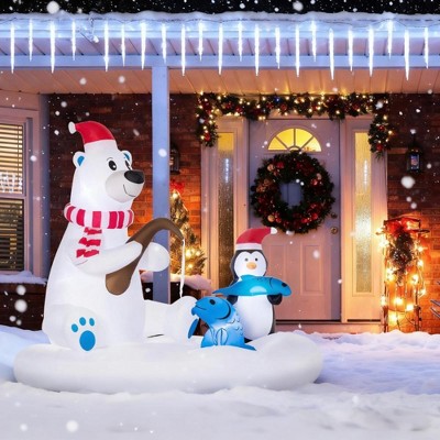 QingMoon Christmas Inflatable Polar Bear & Penguin Fishing Decoration, 6FT Outdoor Indoor Blow Up Decor for Yard, Lawn, Garden and Home Party