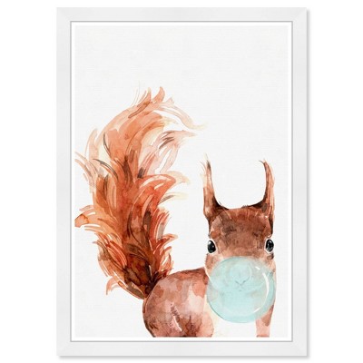 15" x 21" Squirrel Bubblegum Animals Framed Art Print - Wynwood Studio: Modern Decor, Digital Artwork, White Plastic Frame, Wire Mount
