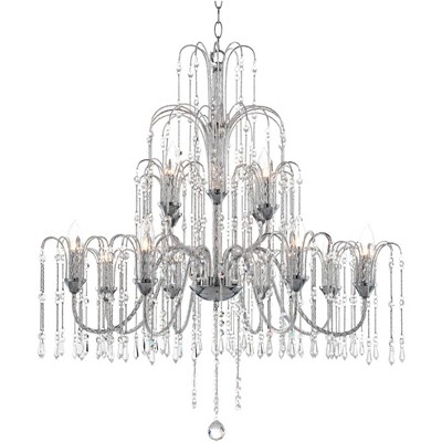 Vienna Full Spectrum Chrome Large Chandelier 33" Wide Crystal Rain 12-Light Fixture for Dining Room House Foyer Kitchen Entryway