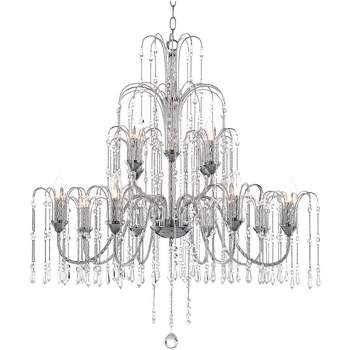 Vienna Full Spectrum Crystal Rain Chrome Chandelier 33" Wide Modern 12-Light Fixture for Dining Room House Foyer Kitchen Island Entryway Bedroom Home