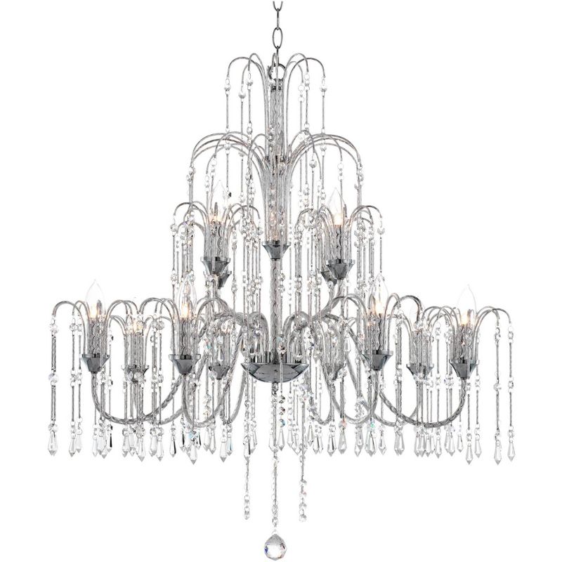 Vienna Full Spectrum Crystal Rain Chrome Chandelier 33" Wide Modern 12-Light Fixture for Dining Room House Foyer Kitchen Island Entryway Bedroom Home, 1 of 7