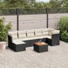 vidaXL 8 Piece Patio Sofa Set with Cushions Black Poly Rattan - Black and Cream 3x Corner + Table + 3x Middle - 2 of 4